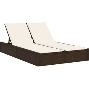vidaXL 2-persoons ligbed met kussens - Bruin Ligbed - Lounge Bed - Tuinset - Buitendecoratie - Relaxen