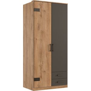 Stratum - Kledingkast - Houtlook - Eiken/Grafiet - Draaideuren - Industrieel