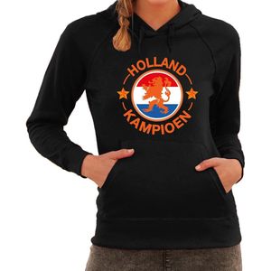 Zwarte fan hoodie voor dames - Holland kampioen met leeuw - Nederland supporter - EK/ WK hooded sweater / outfit S