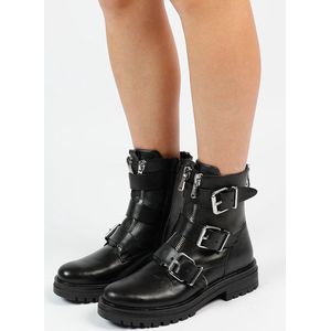 Sacha Leren Bikerboots Zwart