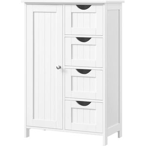 Dressoir badkamerkast van hout bijzetkast commode met 4 laden kastdeur verstelbare plankvlak woonkamer keuken hal diep vrijstaand wit LHC41W.
