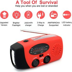 FIBILA Nood AM/FM Radio - Zonnepanelen Radio - Noodradio Solar Opwindbaar - Noodradio - 2000mAh SOS Alarm - LED Zaklamp & Leeslamp - Rood