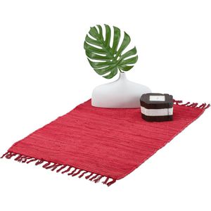 Relaxdays Vloerkleed rood - katoen - diverse groottes - loper - vloertapijt - voor binnen - 60x90cm