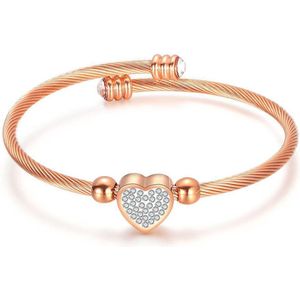 Amodi® Jewellery - Hart Armband - Zirkonia - Hartje - Bangle - Rosé Goudkleurig