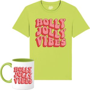 Holly Jolly Vibes - Foute Kersttrui Kerstcadeau - Dames / Heren / Unisex Kleding - Grappige Kerst Outfit - T-Shirt met mok - Unisex - Appel Groen - Maat M