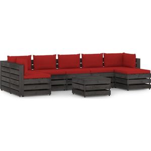 The Living Store Pallet Loungeset - Grenenhout - 69 x 70 x 66 cm - Rood Kussen - Modulair Design
