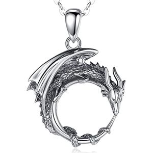 Sterling Zilveren Drakenketting voor Dames - Keltische Ouroboros Hanger met Ketting - Gotisch Cadeau