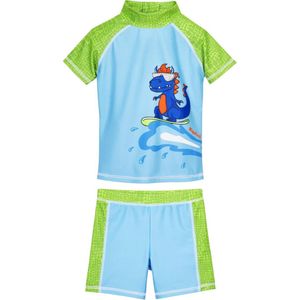 UV Beschermend Kinderswimschema met T-shirt en Shorts - Blauwe/ Groene Dino
