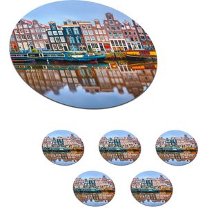 Onderzetters voor glazen - Rond - Water - Boot - Amsterdam - 10x10 cm - Glasonderzetters - 6 stuks