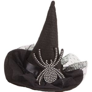 Rubies Halloween heksenhoed - mini hoedje op diadeem - one size - zwart - meisjes/dames - verkleed accessoires