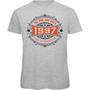 1997 The One And Only | Feest Kado T-Shirt Heren - Dames | Antraciet - Oranje | Perfect Verjaardag Cadeau Shirt | Grappige Spreuken - Zinnen - Teksten | Maat L