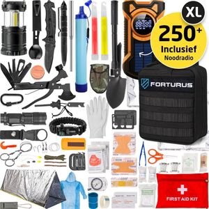 Forturus® Noodradio Solar Opwindbaar (Dynamo & 5000 mAh) – Bundle met 24 tot 72 H Noodpakket – AM/FM, LED & SOS, IP65 – Voor Rampen, Stroomuitval & Noodpakket Thuis – 1 Jaar Garantie