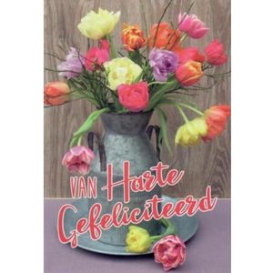 Van harte gefeliciteerd! Een mooie bos verschillende bloemen in diverse kleuren. Een dubbele wenskaart inclusief envelop en in folie verpakt.