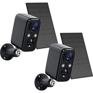 StayPowered Bewakingscamera - 2-Pack - Altijd Beveiligd met Zonne-energie - 1080p HD - Gekleurd Nachtzicht - 5000mAh Accu - PIR Persoonsherkenning - 2-Weg Audio - IP66 Weerbestendig - Voor Binnen en Buiten - Zwart - Levering Sneller dan Aangegeven!