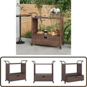 vidaXL Serveerwagen - Poly Rattan - 100x45x97 cm - Bruin Serveerwagen - Barwagen - Bistrotafel - Buitenshuis - Tuinset
