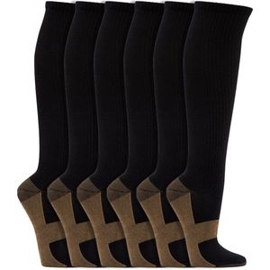 Compressie kniekousen | Koper | Antibacterieel | Kleur: Zwart | Maat: Diverse maten | 6 paar