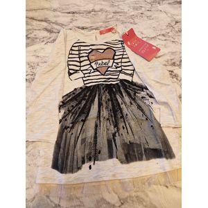 Cake Walk - Jurk - Tekst: Rebel - Wit melange - Mt 122/128