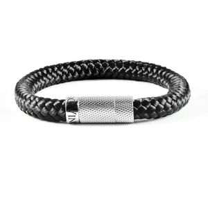 Heren armband zwart touw - Scheepstouw armband 8mm dik - 18,5cm - Stalen magnetische sluiting - Mauro Vinci Vicara Black- met geschenkverpakking