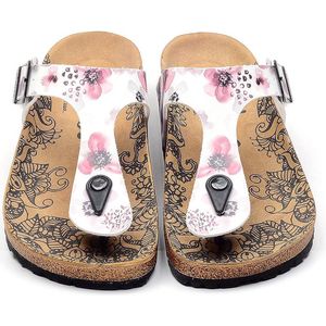 GOBY - Pink Flowers - Slippers - Sandalen -Hoge kwaliteit - Handmade - Maat 35