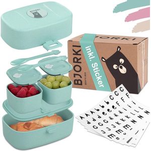 Bento Box voor kinderen, incl. bonus naamsticker, lekvrije lunchbox met vakken, duurzame broodtrommel voor kinderen voor kleuterschool en school, de snackbox voor onderweg.