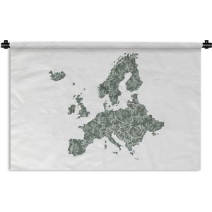 Wandkleed EuropakaartenKerst illustraties - Europakaart met patroon van grijze tropische bladeren Wandkleed katoen 150x100 cm - Wandtapijt met foto
