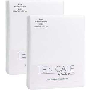 Ten Cate Hoeslaken - Hoeslaken 180 x 200 - Katoensatijn - Hoeslakens - Geschikt voor boxspring en matras - Hoekhoogte 35cm - Elastiek Rondom - Strijkvrij - Wit