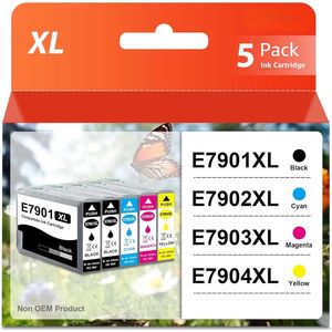 INKFIND 79XL inktcartridge 5 Pack (Zwart x 2 / Cyaan x 1 / Magenta x 1 / Geel x 1) compatibel met Epson T7901/T7901/T7902/T7903/T7904 (5 Pack) voor Epson WorkForce Pro WF-4630DWF WF-4640DTWF WF-5110DW WF-5190DW WF-5620DWF WF-5690DWF - 5-pack BK/C/M/Y