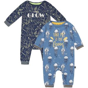 Charlie Choe - 2pack - Blauw - Navy Boxpak - Salopette - Kruippakje - Babypakje - Jumpsuit - Geboortepakje - Romper - Sterren - Kwalletjes - Maat 56