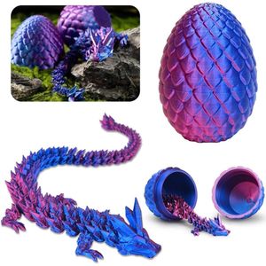 Content in - 3D-geprinte draak in ei - Kristallen draak met draakei - Flexibel kristallen draakbeeldje - Home office decor - Bureau speelgoed .