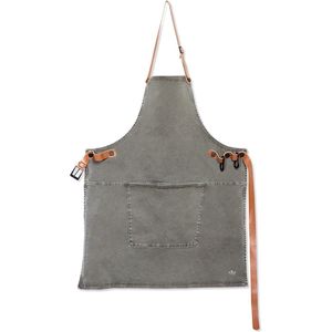 Dutchdeluxes - Leer - Hoogwaardig - Uniek - Barbecue - BBQ - Schort - Karabijnhaken - Washed Indigo - Licht grijs