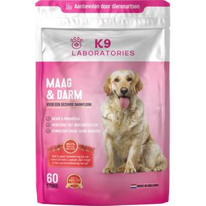 K9 Laboratories Probiotica Supplement voor honden - tegen braken - diarree - buikpijn - 60 stuks - ondersteunt het immuunsysteem - voor goede maag darm werking bij honden