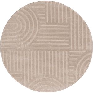 Laagpolig Vloerkleed, Cirkel, Woonkamer, Boho Geometrisch -Beige - Ø200 cm (rond) - Superzacht Modern Vloerkleed