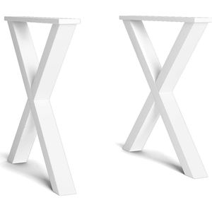 Skraut Home - standaard – poten – brug – in X-vorm – tafelpoten van massief hout – woonkamer – eetkamer – kantoor – wit gelakt – 72 x 72 cm