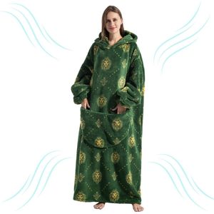 Bovista Hoodie Deken Met Mouwen - Plaid - Knuffeldeken - Onesie - Fleece Blanket - Dames - Heren - Kinderen - Extra Zacht & Warm - Groene Leeuw