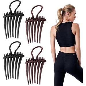 4Pcs Bandette Kam met Elastische Band - 8x6.5cm Fluffy Haar Kam - Ponytail Haar Kam Volume Invoeg Kam Bump it up Haar Kammen voor Haar Styling Accessoires (Zwart, Bruin)