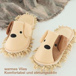 Allecto Premium - Cartoon Hond Pantoffels van Microvezel - Afneembare Zool - Schoonmaken Vloeren - Beige - Maat 38 EU
