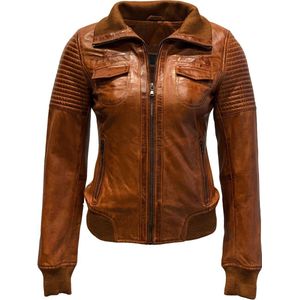 Leren bomber dames jas cognac-Roma - 38