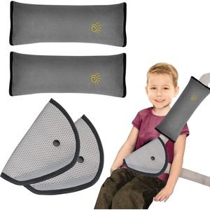 4 stuks gordelkussens voor kinderen, 2 autogordelkussens, beschermkussens, 2 afneembare autostoelen, gordelkussen, beschermkussen, afneembaar, voor auto, kinderwagen volwassenen, reizen