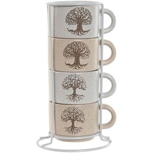 Set van koffiekopjes Home ESPRIT Wit Beige Metaal Keramiek 150 ml