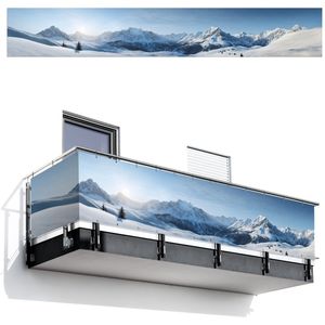 Balkonscherm 500x75 cm - Balkonposter Bergen - Sneeuw - Winter - Balkon scherm decoratie - Balkonschermen - Balkondoek zonnescherm