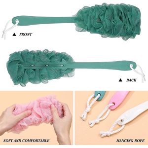Badborstel met spons en lange handgreep - Badborstel set voor dames en heren - 3-delige set in roze, wit en blauw