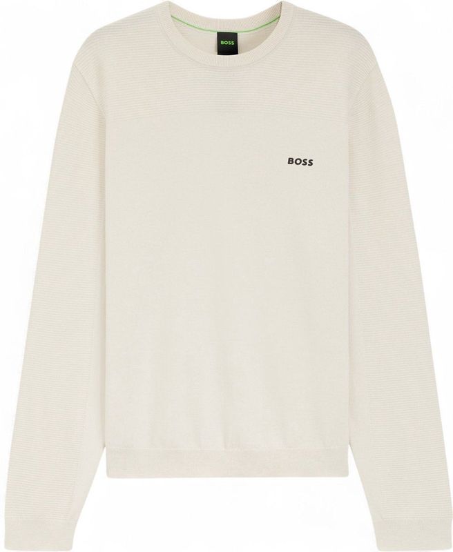 BOSS GREEN - KN Momentum-X - Gebreide Trui - Open White - Ronde Hals - Regular Fit