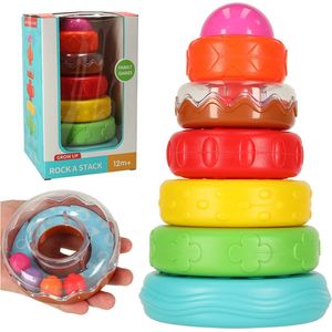 Playos® - Gekleurde Stapeltoren - 7 delig - Grote Kleurenringpiramide - Rammelaar - met Reliëf - Vormen Leren - Stapelringen- Rainbow Tower - Baby Stapelringen