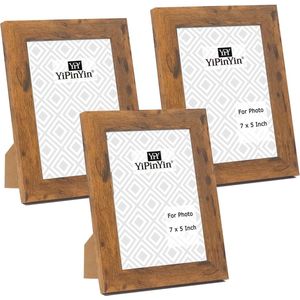 Rustieke Houten Fotolijsten Set van 3 - Voorwand met Glas voor Tafel en Muur