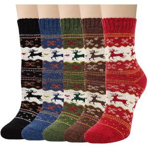 Wintersokken dames - huissokken - sokken - winter Sokken - 5 Paar - Thuissokken - Huissokken Dames en Heren - Verwarmde sokken - Fleece Sokken - Dikke Sokken - Slofsokken - Warme Sokken - Bedsokken - Gevoerde Sokken - Kerst