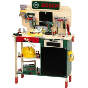 Klein Toys Bosch werkbank - hout (mdf) - accuschroevendraaier, cirkelzaag, helm, oorbeschermers, handschoenen, gereedschap - incl. licht- en geluidseffecten - geeft plezier geen bescherming - multicolor