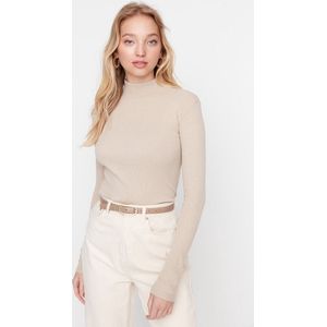 Trendyol Witte Getailleerde/Mouwloze Hoge Hals Lange Mouw Geribbelde Elastische Gebreide Blouse Twoaw21Bz0423