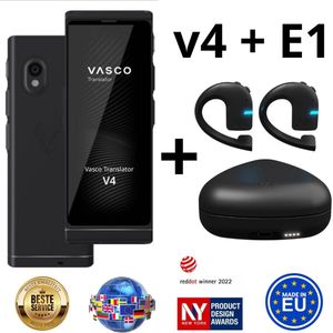 Vasco Translator V4 Onyx Black + Vasco Tranlator E1 oordopjes - taalvertaler nr 1 ter wereld - foto's en tekstvertaling - stemvertaling - werkt in bijna 200 landen