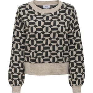 Only Trui Onlgeo Life L/s Pullover Knt 15268015 Oatmeal/melange/black Dames Maat - XL