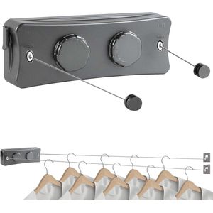 Uitschuifbare waslijn - Uittrekbare Wasdraad - Staalgevlochten - 5.1m - Automatisch Straktrek Systeem - Alternatief Wasrek of Droogrek - Draaggewicht 20 kg - muur hangen